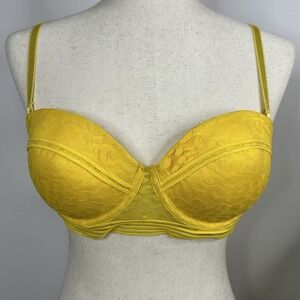 Bright Yellow Push Up Multiway Shelf Lace Padded Bra Animal Print Lace 36C